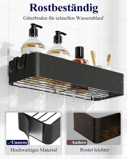Duschablage Ohne Bohren - 2 Stück Rostfreie Badezimmer Organizer, Schnell Trocknende Badregal Ohne Bohren Mit Großer Kapazität, Langlebige Shampoo Halterung Für Duschel, Large, Weiß, Schwarz