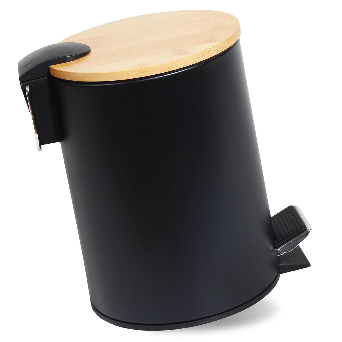 GREELUE 5L Kosmetikeimer Metall, Badezimmer Mülleimer Mit Deckel, Mülleimer Bad Mit Absenkautomatik (Soft Close) (Schwarz 5L)
