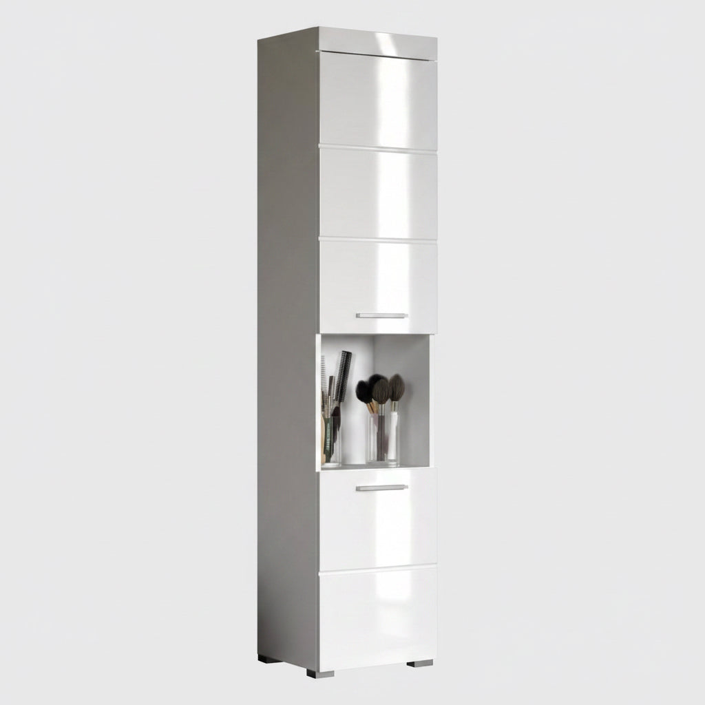 Trendteam Smart Living - Amanda - Hochschrank - Weiß Hochglanz - Badezimmerschrank Mit 2 Verstellbaren Einlegeböden - (Bxhxt) 37 X 190 X 31 Cm - Moderner Badschrank Mit 4 Fächern Und Einer Ablage