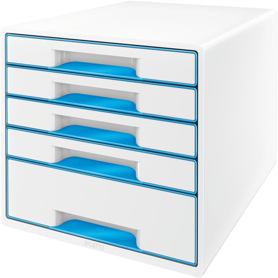 Leitz CUBE Schubladenbox Mit 4 Schubladen, Weiß/Grau, A4, Inkl. Transparentem Schubladeneinsatz, WOW, 52132001
