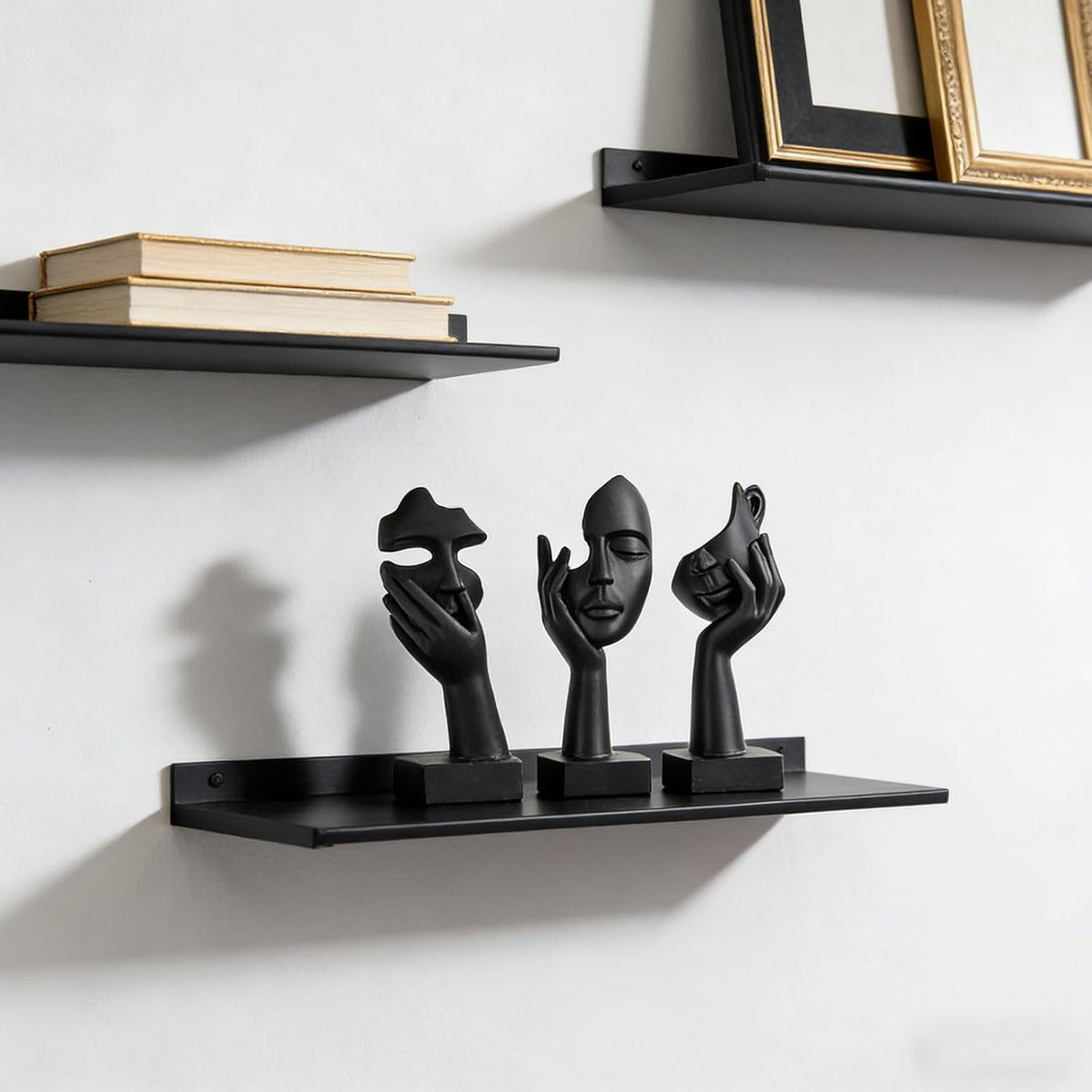 Schwarze Heimdekoration Akzentkunst Frau Gesicht Statue Sammlerstück Statue Für Modernes Zuhause Wohnzimmer Bücherregal Schwarz Schreibtisch Dekor 3-Teiliges Set