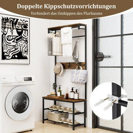 Garderobenständer Mit Bank & Schuhaufbewahrung 5-In-1 Flurorganizer Mit Ablagefach Kleiderstangen Rustikales Braun