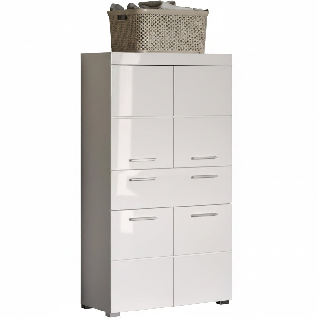 Trendteam Smart Living - Amanda - Hochschrank - Weiß Hochglanz - Badezimmerschrank Mit 2 Verstellbaren Einlegeböden - (Bxhxt) 37 X 190 X 31 Cm - Moderner Badschrank Mit 4 Fächern Und Einer Ablage