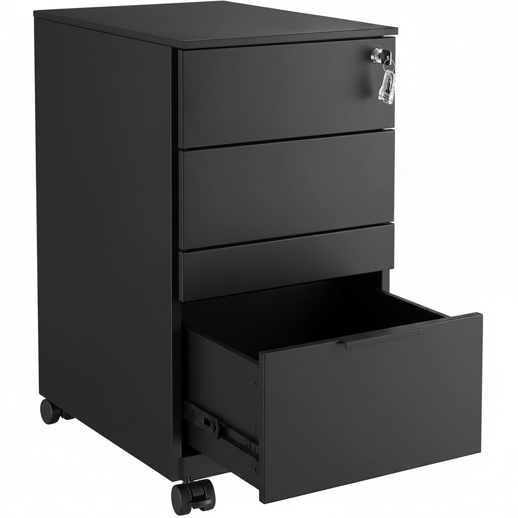 SONGMICS Rollcontainer, Unter Schreibtisch, Mit 3 Schublade, Vormontiert, Abschließbarer Büroschrank Mit Hängeregistratur, Für Akten, Dokumente, Schreibwaren, 52 X 39 X 60 Cm, Schwarz OFC60BK