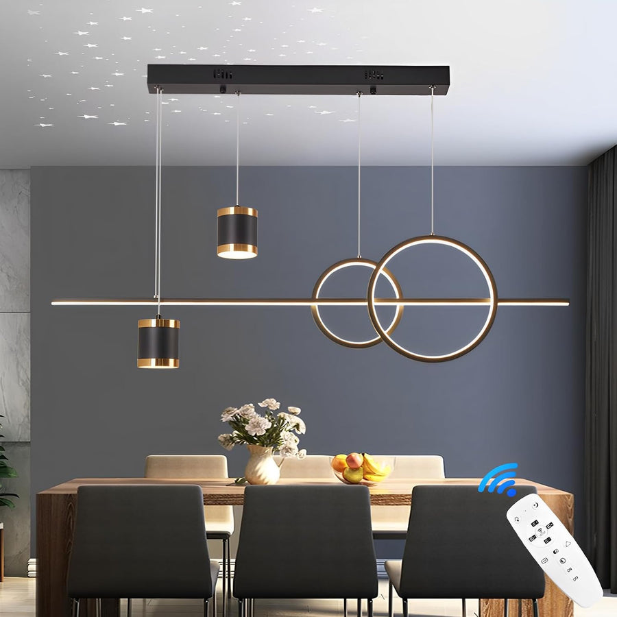 LED Pendelleuchte Esstisch Hängelampe Wohnzimmer Modern 49W Sternenhimmel Konvergiert Kronleuchter Dimmbare Hängeleuchte Mit Fernbedienung Esszimmerlampe 120Cm Höhenverstellbar,Schwarze