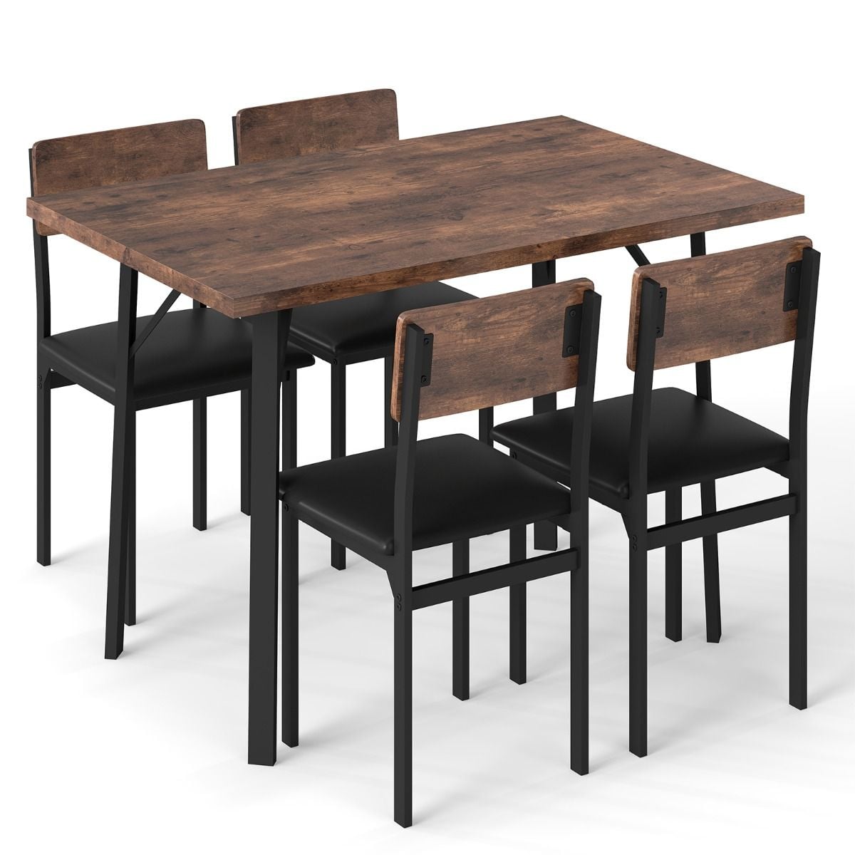 5 Tlg. Esszimmer-Set Für 4 Personen Industrieller Küchentisch & 4 Kunstleder Polsterstühle