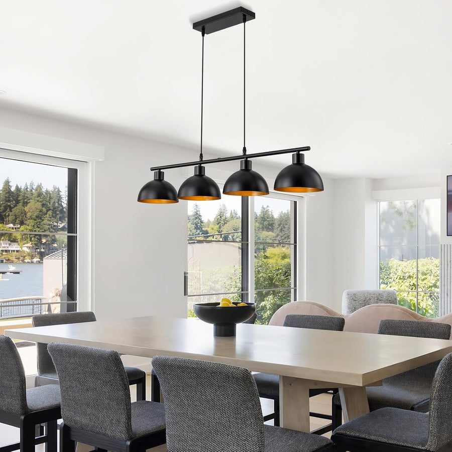 WILON Pendelleuchte Esstisch Schwarz,Esszimmerlampe Hängend 4 Flammig,Vintage Pendelleuchte Im Industrial Design, Metall Lampenschirm Hängelampe, Wohnzimmerlampe Decke Hängend (Ohne Lichtquelle)