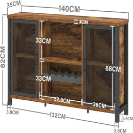 IBF Weinschrank Barschrank Mit Weinregal Und Glashalter Industrial Küchenschrank Kaffeebarschrank Sideboard Weinbarschrank Für Küche Esszimmer Wohnzimmer Eingangsbereich,140 Cm Rustikales Braun
