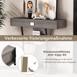 Konsolentisch Aus Holz Mit Schubladen & Metallrahmen & 2 Ablagen & Kippschutz Grau