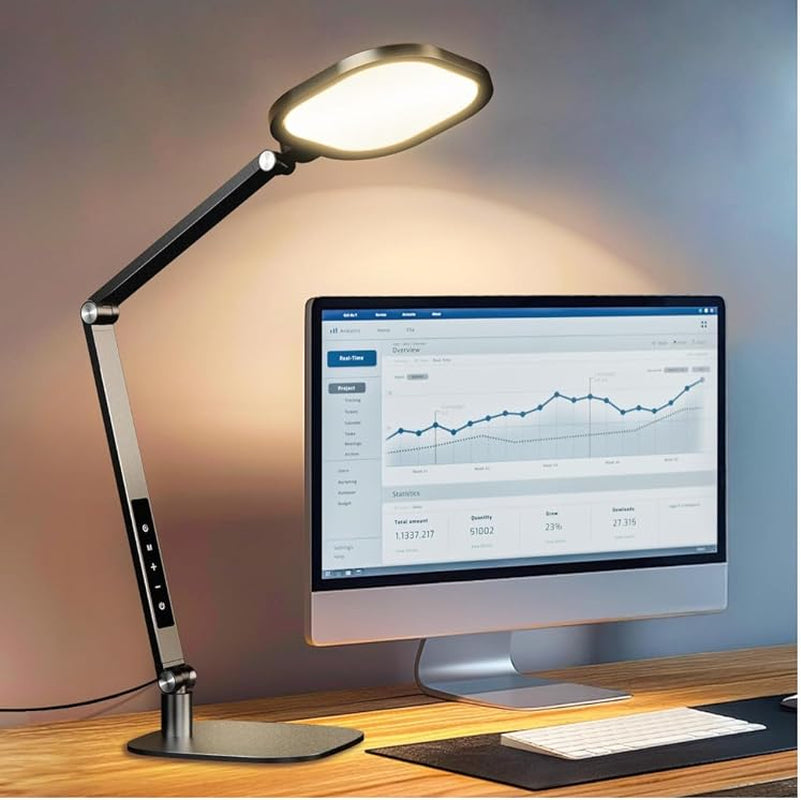 Litones Schreibtischlampe LED Dimmbare, Augenschutz Tageslichtlampe Schreibtisch Mit 3 Farbmodi Und Touch-Steuerung/Memory-Funktion,15W Schwenkarm Bürolampe Mit Stecker,Schwarz