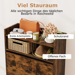 Schuhschrank Mit 2 Klappfächern Schlankes Verstecktes Holz-Schuhregal Weiß/Rustikale Holzoptik