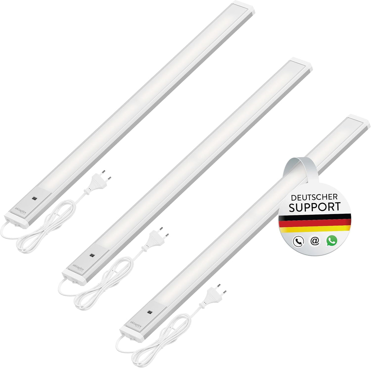 Oktaplex 3Er Set Riva LED Unterbaulampe 120Cm Flach Mit Sensor | 700Lm Dimmbar Warmweiß 3000K Lichtleiste 10W Küchenbeleuchtung Silber