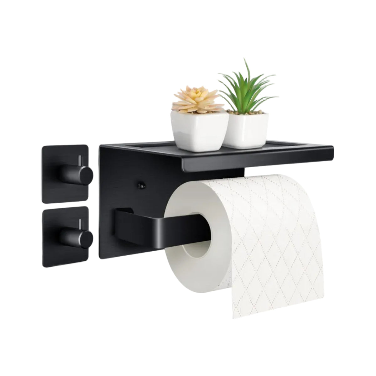 Toilettenpapierhalter Ohne Bohren Aluminium Klopapierhalter Mit 17 Cm Ablage, Selbstklebende WC Papier Halterung Mit 2 Klebehaken Wandmontage Klorollenhalter Für Küche Und Badzimmer Schwarz