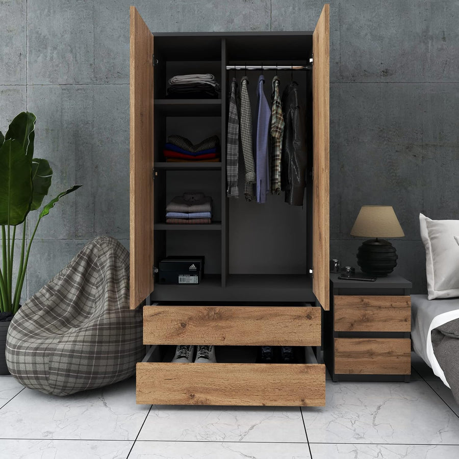MRBLS Nachttisch 2Er Set Nachtschrank Nachtkommode Modern Möbel Mit Schubladen Kommode Holz Schubladenschrank Für Ihr Schlafzimmer (Grau Matt - Wotan) – 30 X 43 X 32,5 Cm (B/H/T)