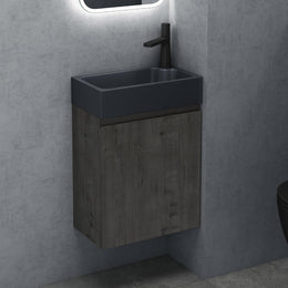 Doporro Badezimmerschrank Badmöbel-Set in Eiche Greige Bxtxh: 46X26X63Cm Waschtisch Mit Unterschrank Mit Mineralguss-Waschbecken in Matt Anthrazit Gäste-Wc Wandmontage Pisa02
