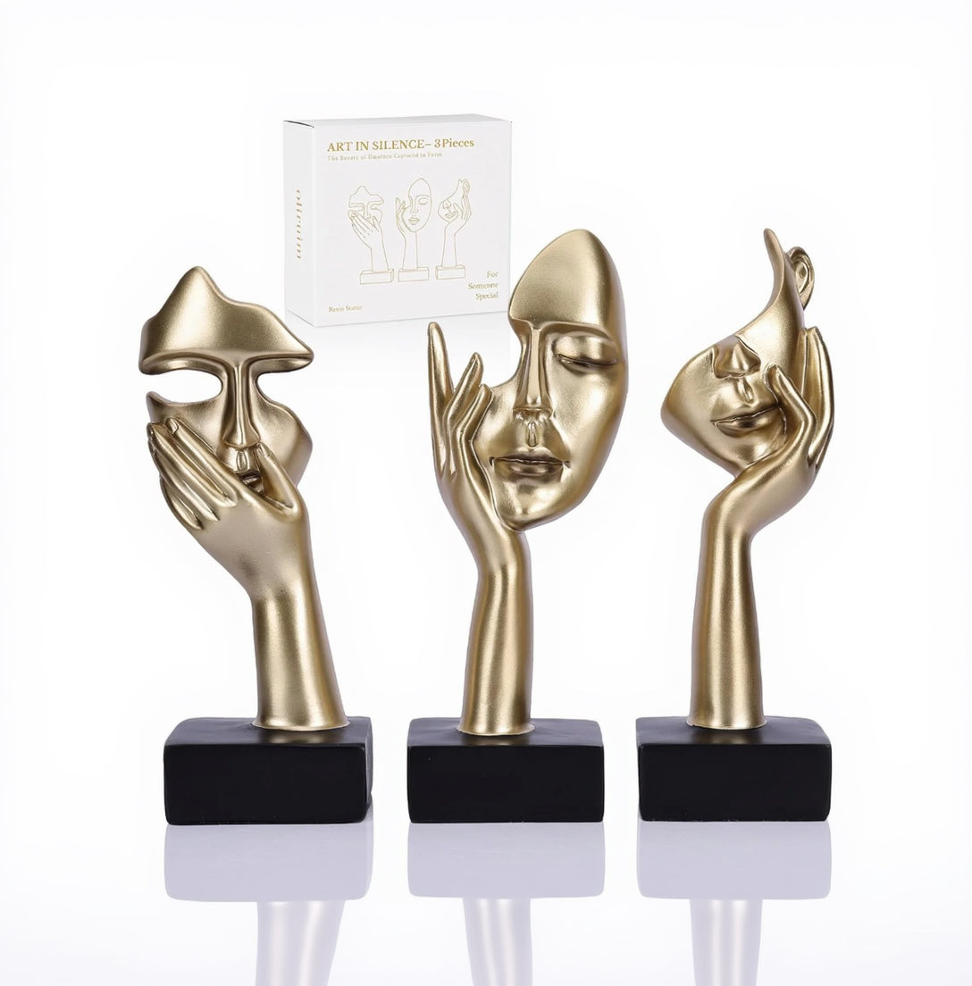 Schwarze Heimdekoration Akzentkunst Frau Gesicht Statue Sammlerstück Statue Für Modernes Zuhause Wohnzimmer Bücherregal Schwarz Schreibtisch Dekor 3-Teiliges Set