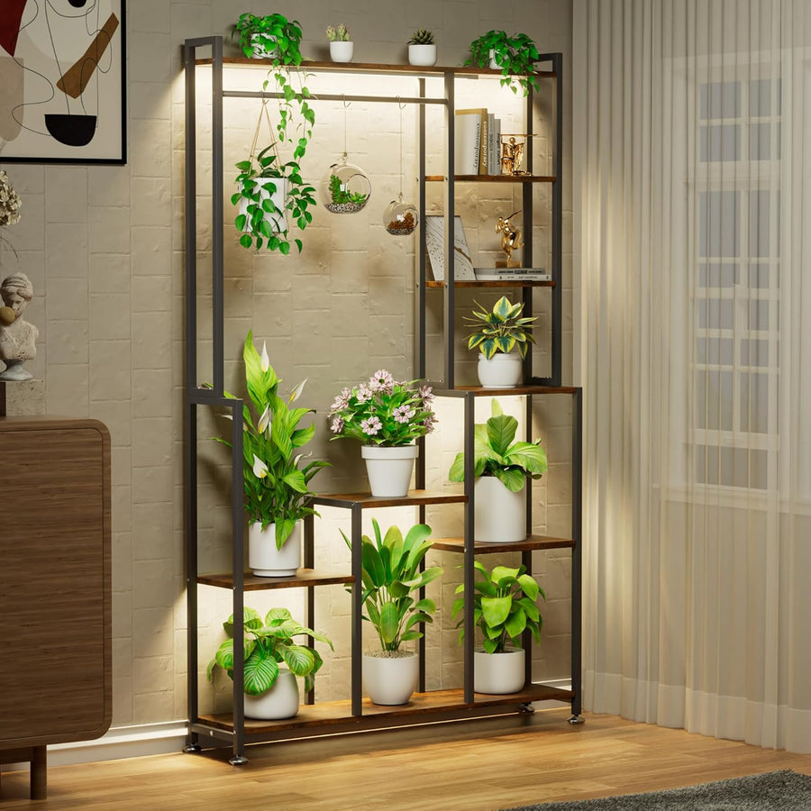 Pflanzenständer Mit Wachstumslicht – 180 Cm Hoch, Blumenständer Mit 8 Etagen, Metall, Quadratisches Design, Pflanzenregal Für Wohnzimmer, Balkon, Terrasse Und Garten