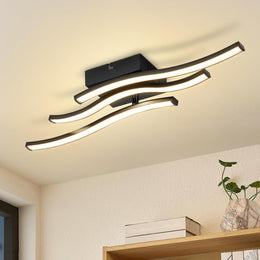 Homefire LED Deckenlampe Küche Deckenleuchte: Modern Schlafzimmerlampe Schwarz 12W Wohnzimmerlampe 3000K Wellen Design Küchenlampe Innen Warmweiß Deckenbeleuchtung Für Schlafzimmer Flur Büro