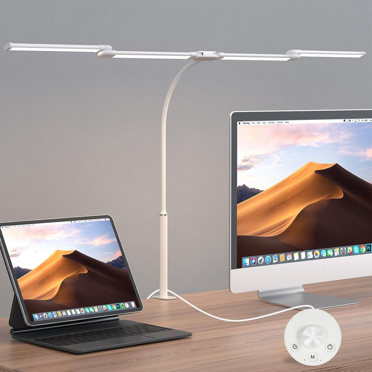 Comely Schreibtischlampe LED Dimmbar 24W, 120Cm 2750LM Schreibtischlampen, 4-Led Schreibtischlampe Klemmbar Mit 5 Farbtemperatur, Arbeitsplatzleuchte Mit 10 Helligkeitsstufen, Schwarz