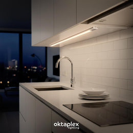 Oktaplex 3Er Set Riva LED Unterbaulampe 120Cm Flach Mit Sensor | 700Lm Dimmbar Warmweiß 3000K Lichtleiste 10W Küchenbeleuchtung Silber