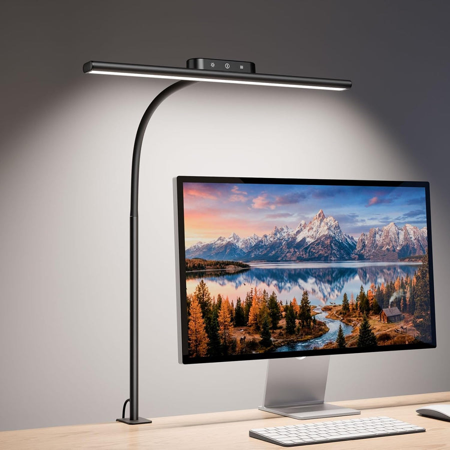 Lepro 11W Schreibtischlampe LED Klemmbar, Augenschonende Und Dimmbar Schreibtisch Lampe, 5 Farbtemperaturen Und 5 Helligkeitsstufen, Mit Flexiblem Schwanenhals, Für Home Office & Büro, Schwarz
