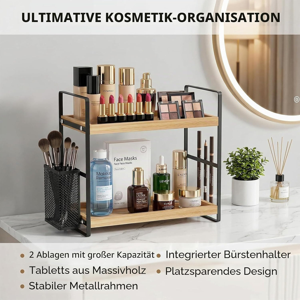 Badezimmer-Organizer Mit Korb, Badezimmer-Organizer Und Aufbewahrung, Hautpflege-Organizer Für Schminktisch, Aufbewahrungs-Organizer Für Bad, Küche, Kommode