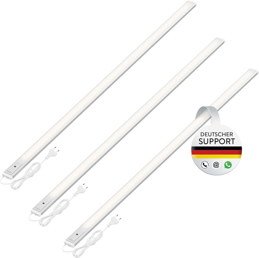 Oktaplex 3Er Set Riva LED Unterbaulampe 120Cm Flach Mit Sensor | 700Lm Dimmbar Warmweiß 3000K Lichtleiste 10W Küchenbeleuchtung Silber
