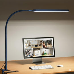 SKYLEO Schreibtischlampe LED – Schreibtischlampe Klemmbar 1300LM – 5 Farbmodi X 11 Helligkeitsstufen – Verstellbarer Schwenkarm – Timmer Und Speicherfunktion – 12W Desk Lamp – Schwarz