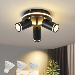SANSHI Deckenleuchte 4 Flammig Led,Schwenkbar 350°Deckenstrahler,Deckenlampe Mit Unteres Glühen 36W+4X5W GU10 Spots,Modern Deckenspot Strahler 3000K Warmweiß,Spotlight Lampe Für Wohnzimmer,Schwarz