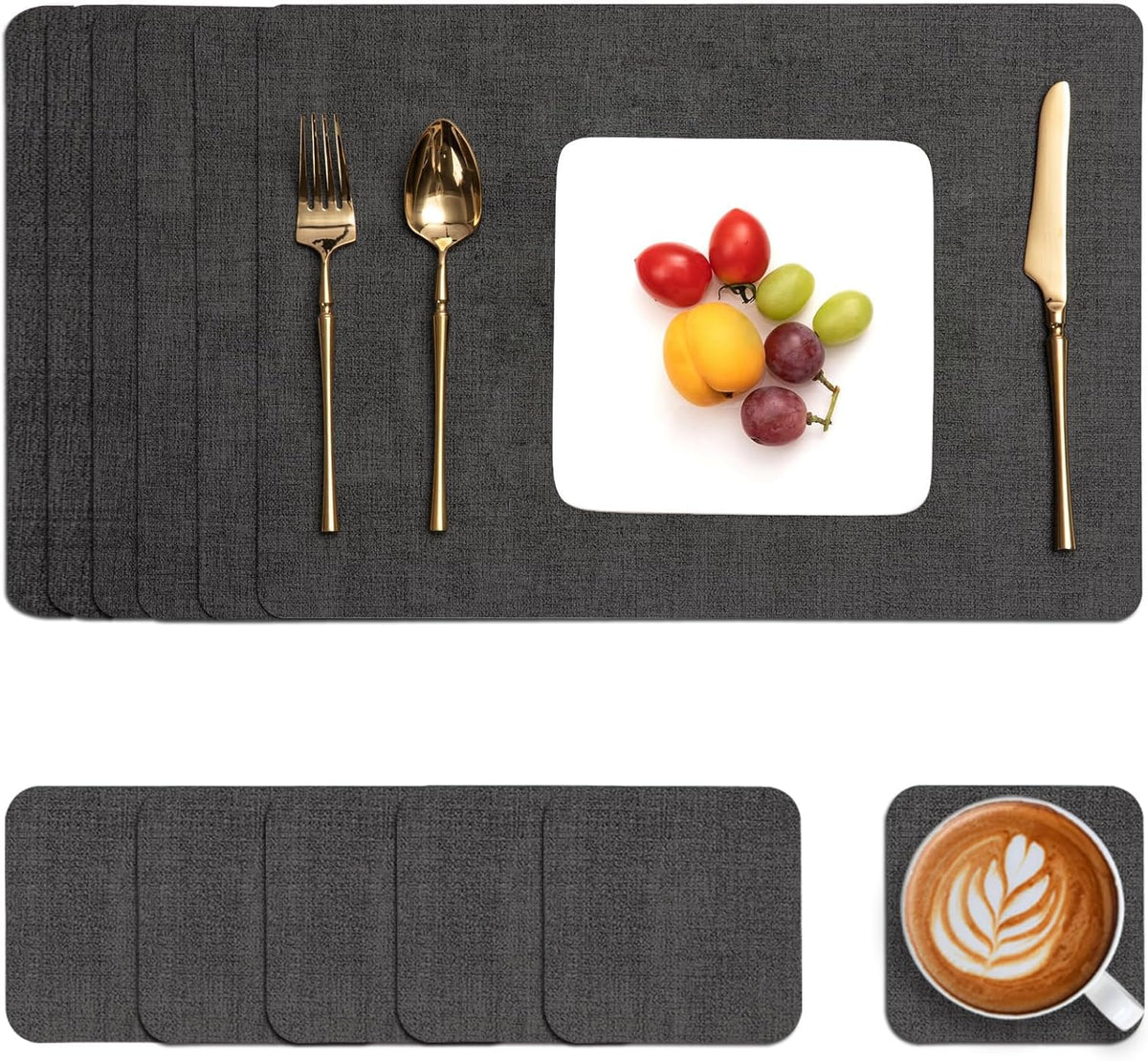 Tischsets Abwaschbar Und Untersetzer 6Er Set, Platzsets Abwaschbar Doppelseitig Bedruckt Kunstleder Schmutzabweisend & Rutschfest, Platzdeckchen Abwischbar Mit Lederoptik Für Esszimmer