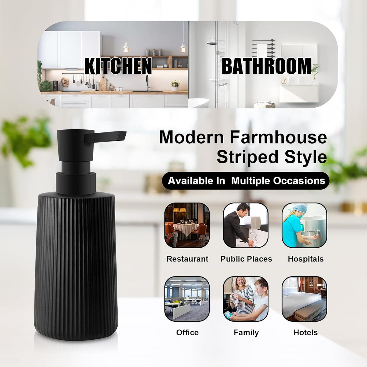 Moderne Seifenspender Glas Spülmittelspender 250Ml Seifenspender Bad Für Badezimmer Arbeitsplatte Küche Soap Dispenser Mit Pumpspender (2, Schwarz)