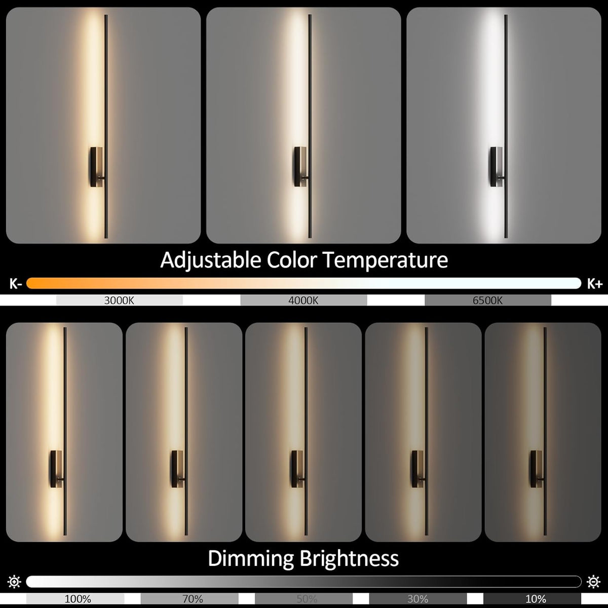 2 Stück LED Wandleuchte Mit Fernbedienung Schwarz - 100CM, 28W 330° Schwenkbar, 3000K-6000K, Mit Dimm- Und Timing-Funktionen, Für Wohnzimmer, Schlafzimmer, Flur, Küche