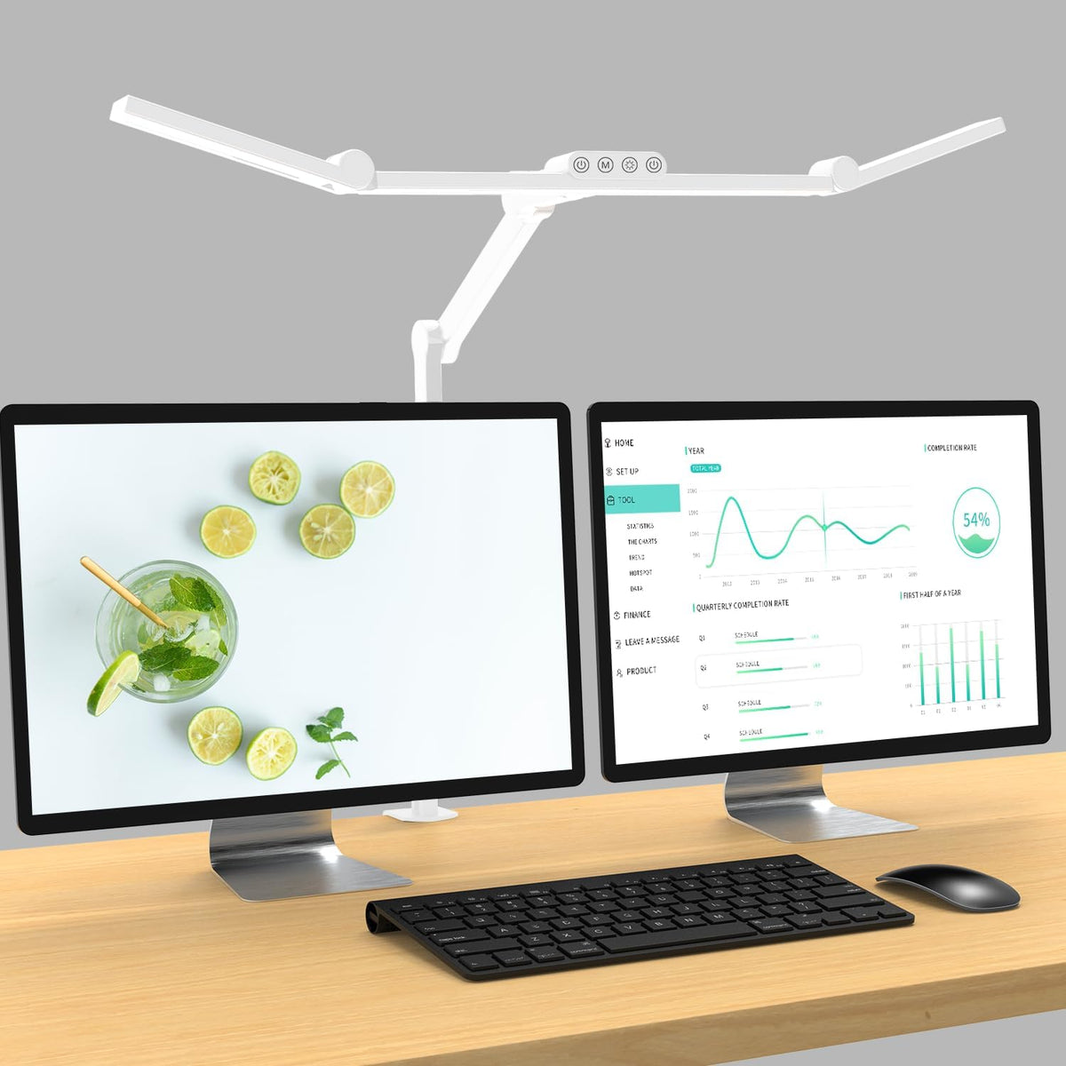 24W Superhelle Dimmbare LED Schreibtischlampe, 1500 Lumen LED Tischlampe Für Haushalt Und Büro Mit Ambiente-Licht, Tageslichtlampe, Klemmlampe Mit Drehbarer Lichtstange, Bürolampe [Energieklasse G]