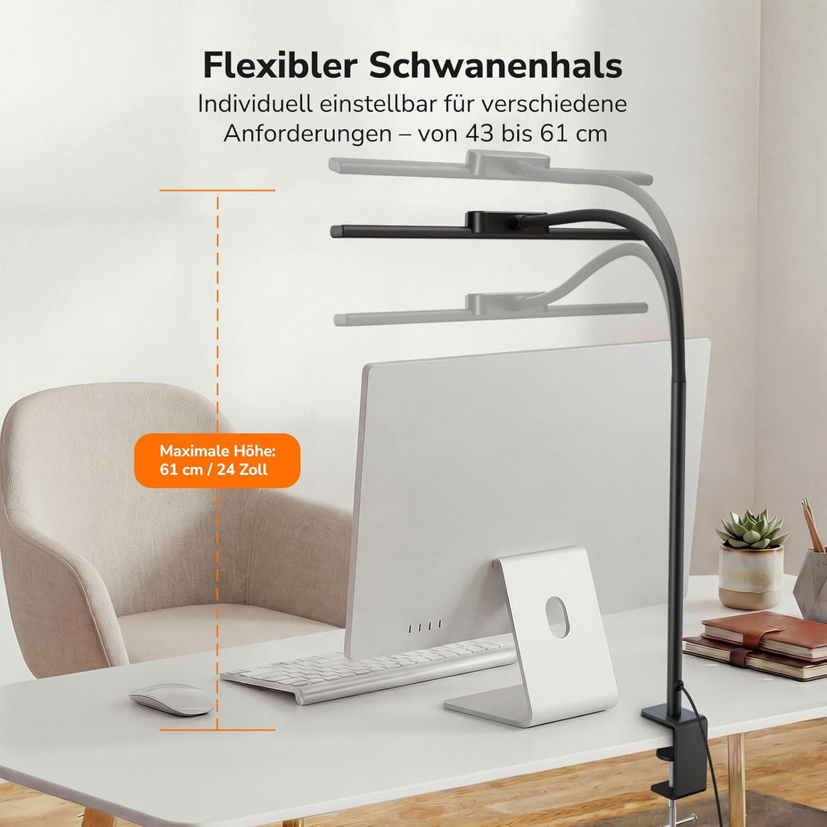 Lepro 11W Schreibtischlampe LED Klemmbar, Augenschonende Und Dimmbar Schreibtisch Lampe, 5 Farbtemperaturen Und 5 Helligkeitsstufen, Mit Flexiblem Schwanenhals, Für Home Office & Büro, Schwarz