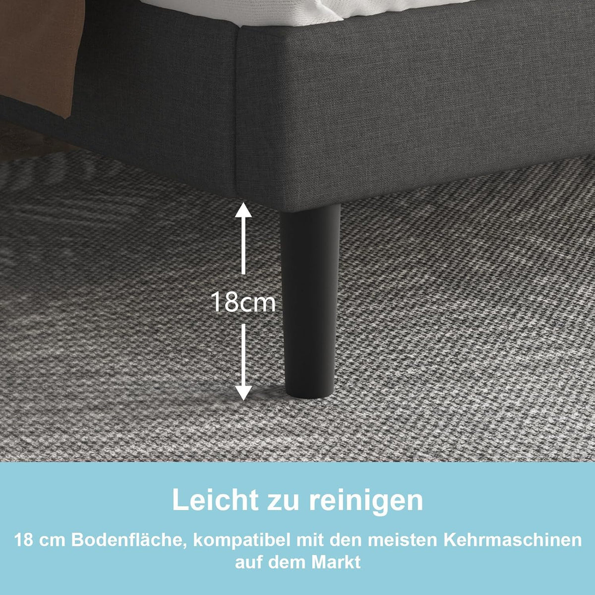 Polsterbett 140X200Cm Doppelbett, Bettrahmen Mit Kopfteil Und Lattenrost, Höhe 30 Cm Bettgestell, Dunkelgrau