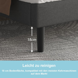 Polsterbett 140X200Cm Doppelbett, Bettrahmen Mit Kopfteil Und Lattenrost, Höhe 30 Cm Bettgestell, Dunkelgrau