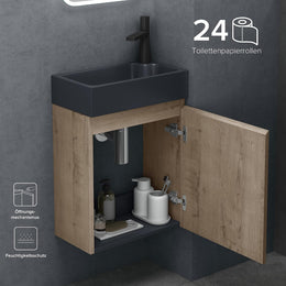 Doporro Badezimmerschrank Badmöbel-Set in Eiche Greige Bxtxh: 46X26X63Cm Waschtisch Mit Unterschrank Mit Mineralguss-Waschbecken in Matt Anthrazit Gäste-Wc Wandmontage Pisa02