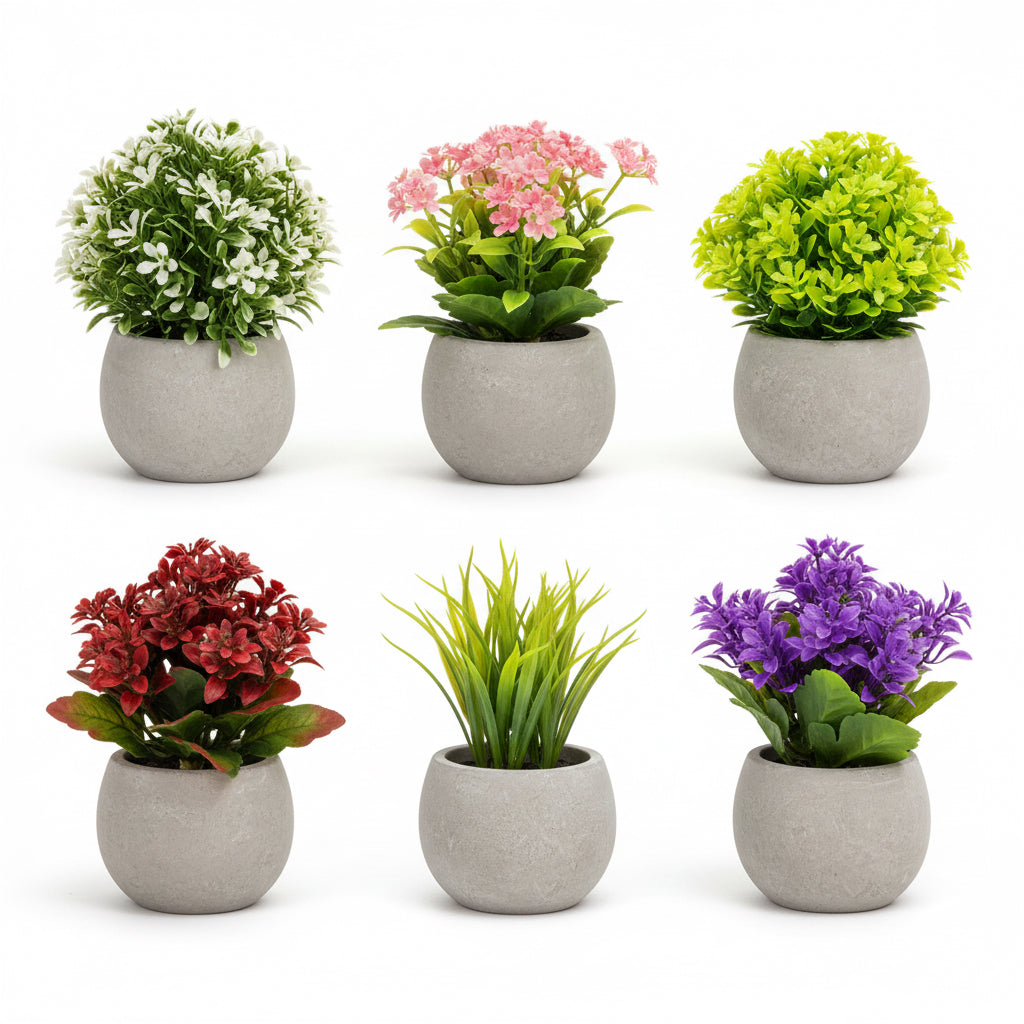 T4U Künstliche Pflanzen Grün Graspflanzen Kunstpflanze Mit Grauen Topf, Klein Kunstpflanze Sukkulenten Künstlich Deko Fake Plant Für Hochzeit Büro Zuhause Wohnung Dekoration, Grün 3Er Set