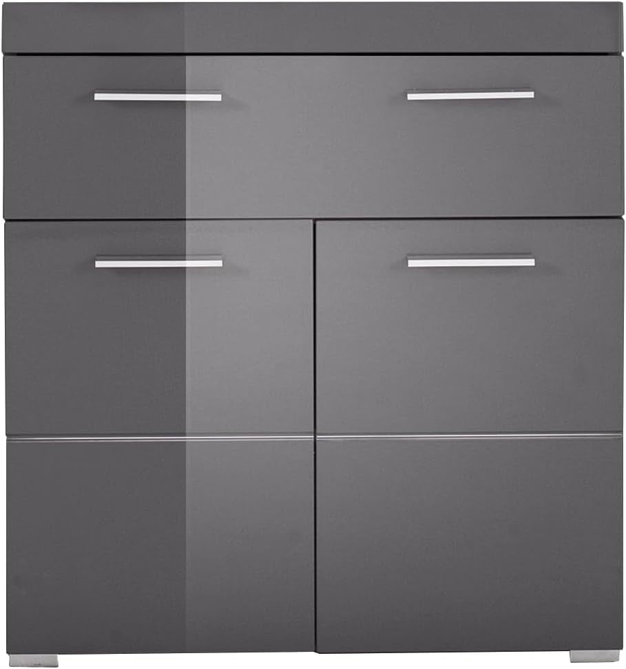 Trendteam Smart Living - Amanda - Kommode - Weiß Hochglanz - Standschrank - (Bxhxt) 37 X 79 X 31 Cm - Badschrank Mit 1 Tür Und 1 Schublade - Silberfarbene Griffe - Universal Einsetzbar - Kratzfest