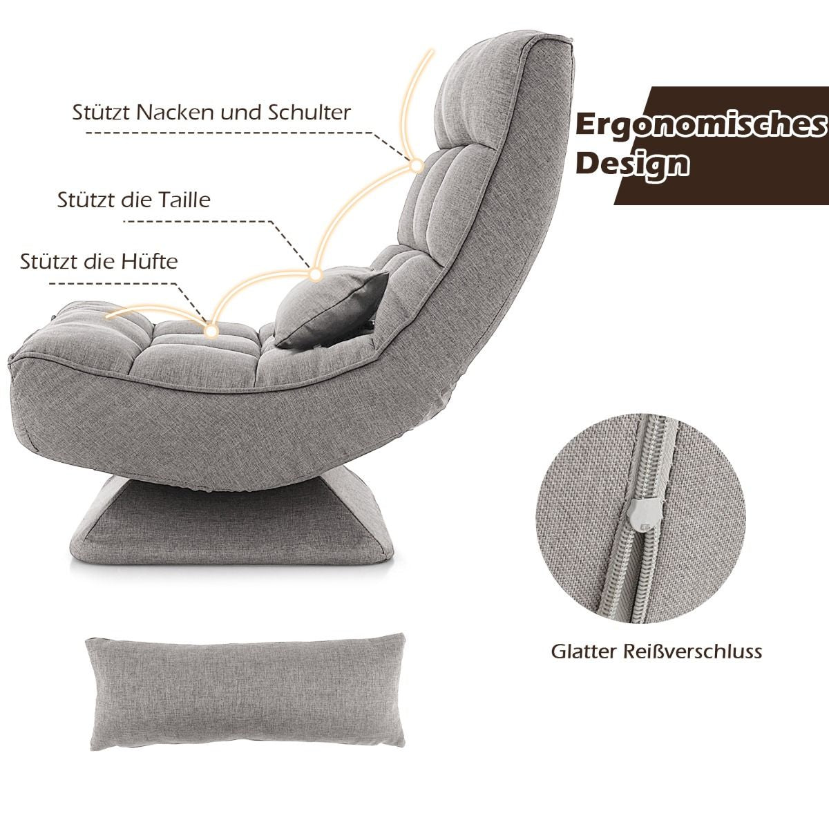 360° Drehbarer Bodensessel Mit Rückenlehne & Lendenkissen Bodenstuhl Lazy Sofa