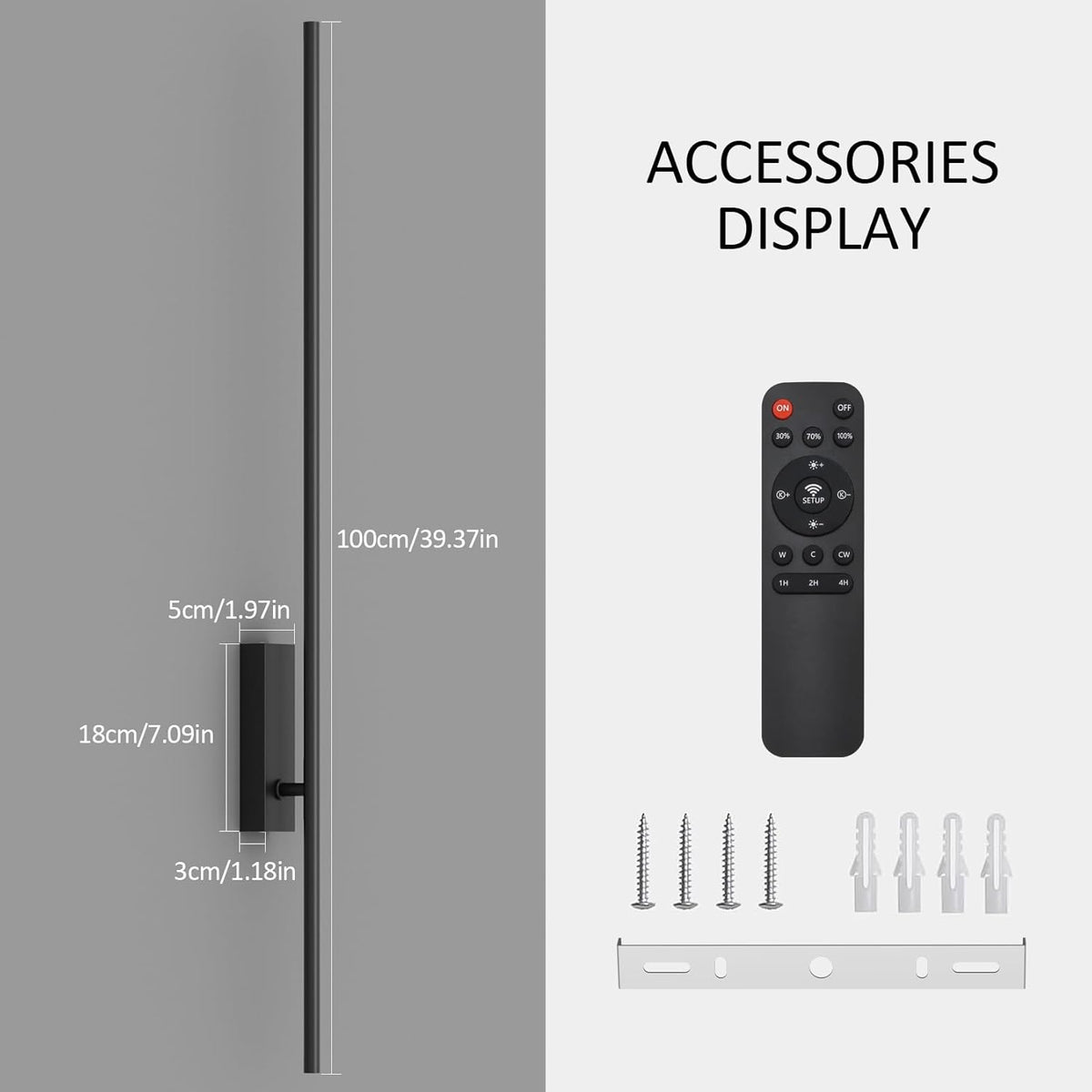 2 Stück LED Wandleuchte Mit Fernbedienung Schwarz - 100CM, 28W 330° Schwenkbar, 3000K-6000K, Mit Dimm- Und Timing-Funktionen, Für Wohnzimmer, Schlafzimmer, Flur, Küche