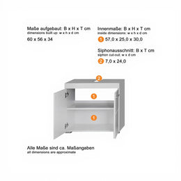 Trendteam Smart Living - Amanda - Waschbeckenunterschrank - Weiß/Weiß Hochglanz - 1 Einlegeboden - (Bxhxt) 60 X 56 X 34 Cm - Kratzfest