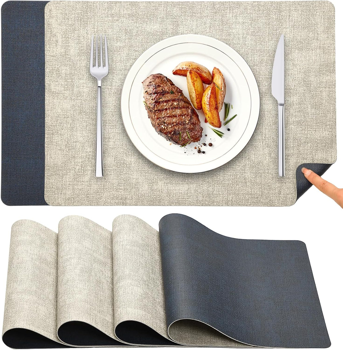 Tischsets Abwaschbar Und Untersetzer 6Er Set, Platzsets Abwaschbar Doppelseitig Bedruckt Kunstleder Schmutzabweisend & Rutschfest, Platzdeckchen Abwischbar Mit Lederoptik Für Esszimmer