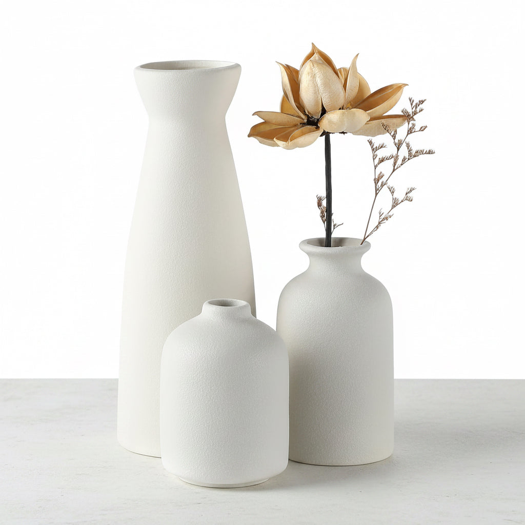 CEMABT Keramik Vasen 3Er-Set Kleine Blumenvasen Für Dekor, Moderne Rustikale Bauernhaus Home Decor, Dekorative Für Pampas Grass&Getrocknete Blumen, Idee Regal,Tisch, Bücherregal,Mantel (Natur)
