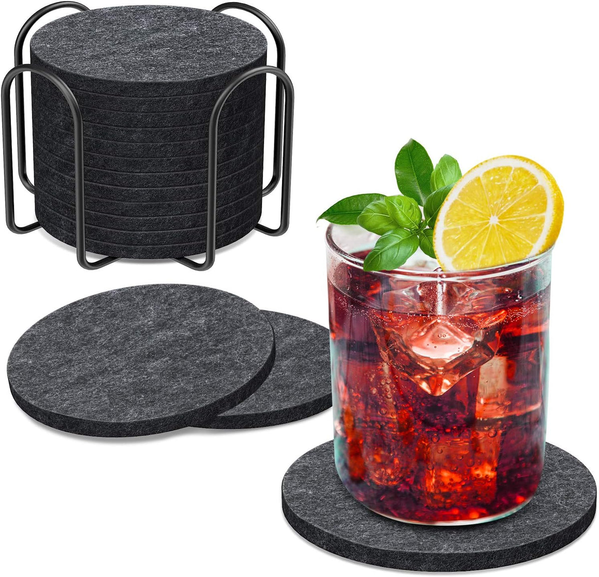 Untersetzer Gläser Filz Untersetzer Rund 12Er Set 10Cm Bierdeckel Glasuntersetzer Mit Halter Für Getränke, Zuhause Restaurant Büro Und Bar