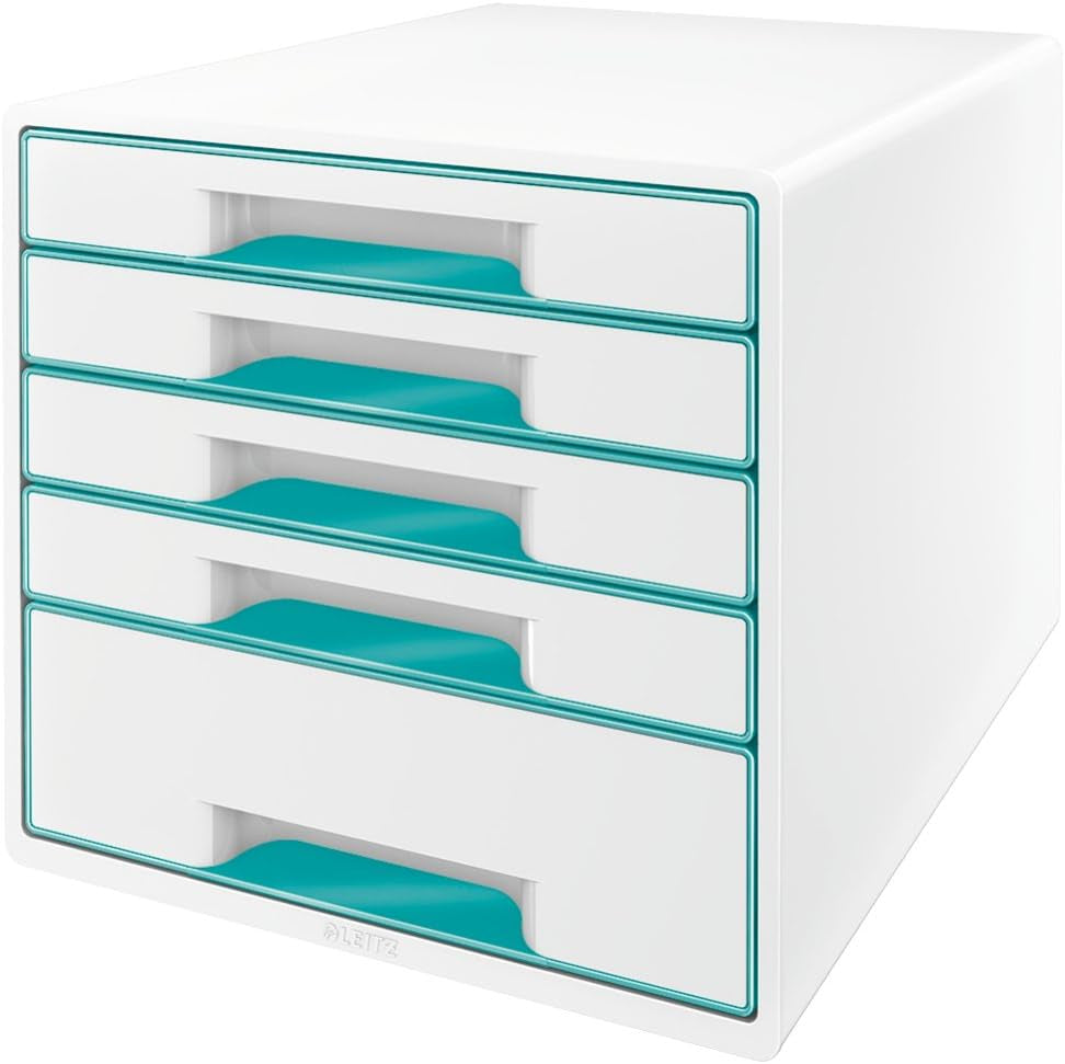 Leitz CUBE Schubladenbox Mit 4 Schubladen, Weiß/Grau, A4, Inkl. Transparentem Schubladeneinsatz, WOW, 52132001