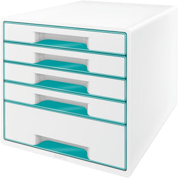 Leitz CUBE Schubladenbox Mit 4 Schubladen, Weiß/Grau, A4, Inkl. Transparentem Schubladeneinsatz, WOW, 52132001