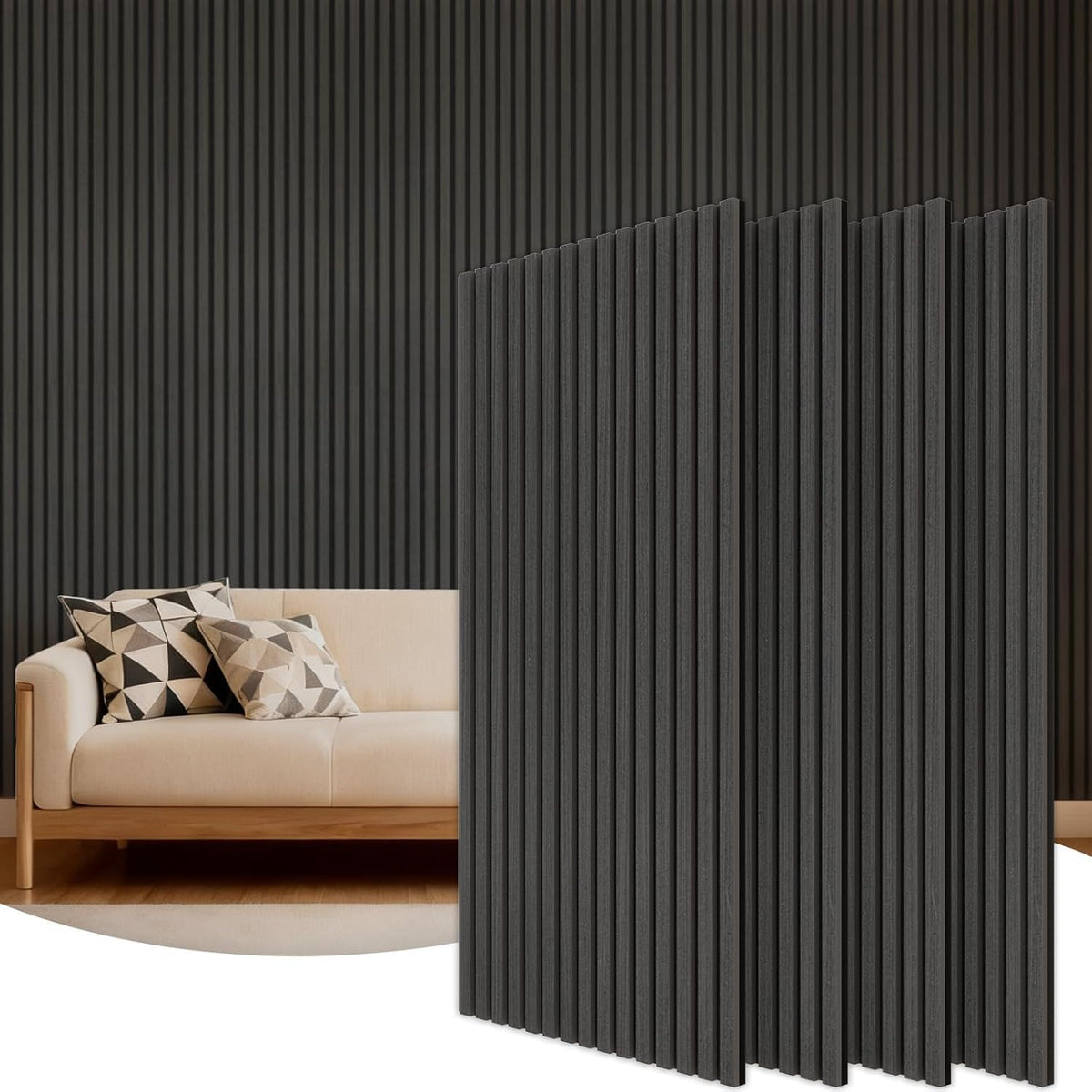 TONOR Akustikpaneele Holz, 4 Stück 120 X 60Cm - 2,88M² Wandpaneele Holz Holzpaneele Wand Als Schallschutzplatten, Wandverkleidung Holzoptik Für Wanddeko Wohnzimmer, Büro, Küche, Eiche