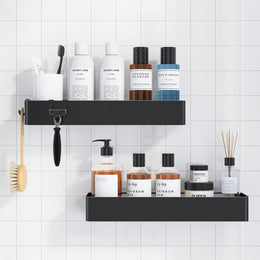 Duschablage Ohne Bohren - 2 Stück Rostfreie Badezimmer Organizer, Schnell Trocknende Badregal Ohne Bohren Mit Großer Kapazität, Langlebige Shampoo Halterung Für Duschel, Large, Weiß, Schwarz