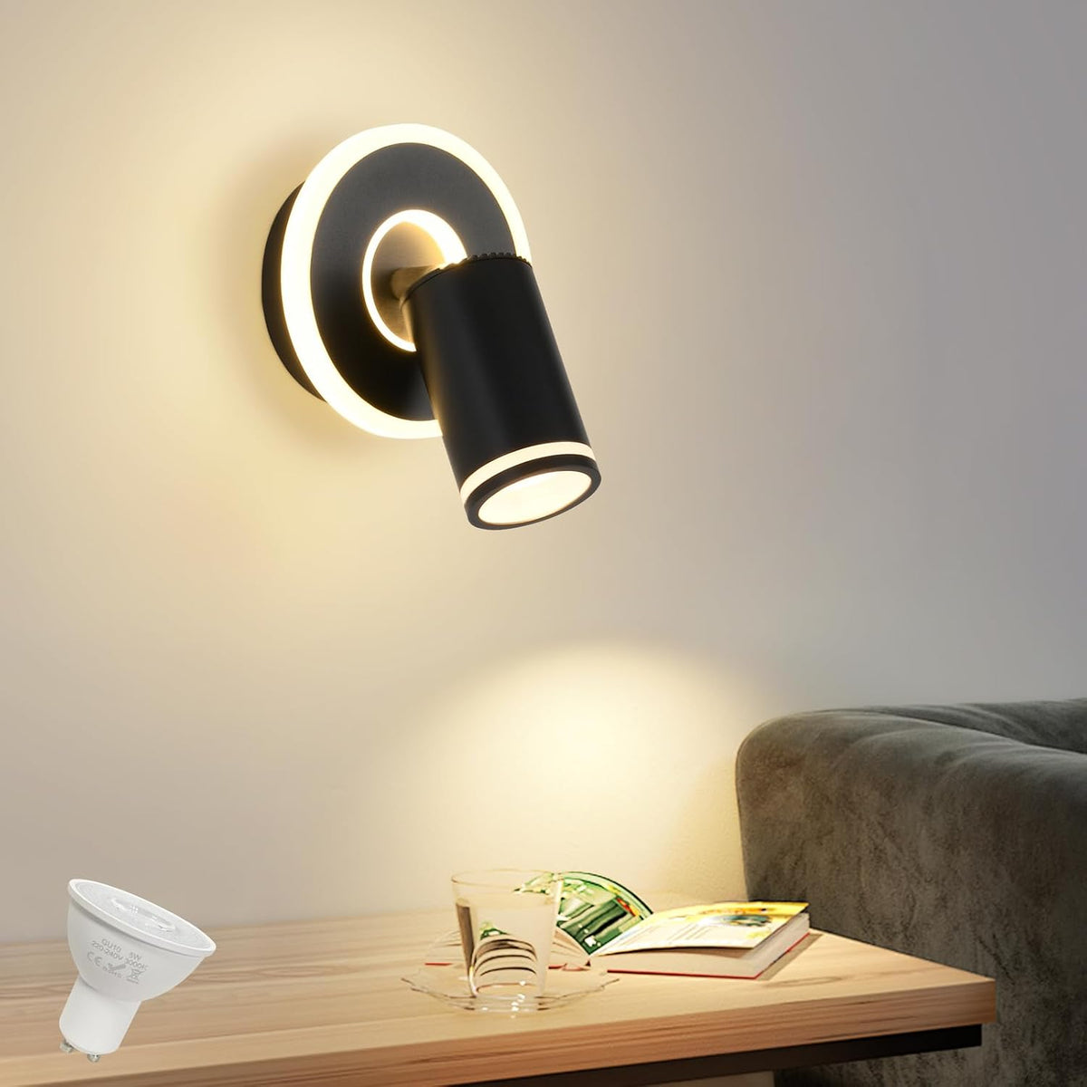 SANSHI Deckenleuchte 4 Flammig Led,Schwenkbar 350°Deckenstrahler,Deckenlampe Mit Unteres Glühen 36W+4X5W GU10 Spots,Modern Deckenspot Strahler 3000K Warmweiß,Spotlight Lampe Für Wohnzimmer,Schwarz